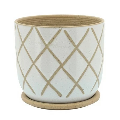 Sagebrook Home Cross Ceramic Planter with Saucer White 5 Sagebrook Home Cross Ceramic Planter with Saucer White - Image 3