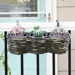 Sunnydaze Decor Sunnydaze Indoor/Outdoor Polyrattan Over-the-Rail Tri-Planter with 3 Round Black Plastic Liners - Charcoal -Cheap Planters Store unnamed file 4725