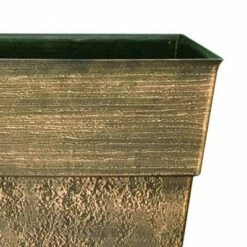 The HC Companies Avino 16 Inch Square Resin Accent Outdoor Flower Planter Pot for Garden, Patio, Porch, Deck, or Balcony, Celtic Bronze