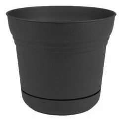 Bloem SP1400 Saturn Indoor Outdoor 14 Inch Matte Finish Durable Polypropylene Planter Pot with Saucer and Pre Drilled Drainage Holes, Black (2 Pack)