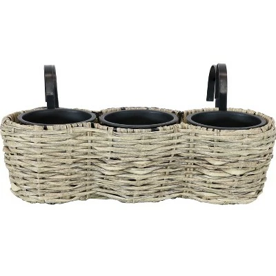 Sunnydaze Decor Sunnydaze Indoor/Outdoor Polyrattan Over-the-Rail Tri-Planter with 3 Round Black Plastic Liners - Frost 7 Sunnydaze Decor Sunnydaze Indoor/Outdoor Polyrattan Over-the-Rail Tri-Planter with 3 Round Black Plastic Liners - Frost - Image 5