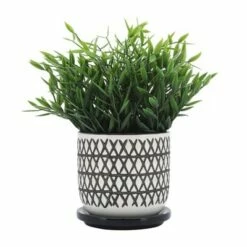 Sagebrook Home 5" "X" Ceramic Planter with Saucer Olive