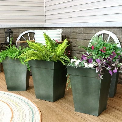 Sunnydaze Decor Sunnydaze Modern Decorative Square Indoor/Outdoor Galvanized Steel Planters for Planting Flowers, Plants, and Herbs - 13.75" Square - Moss - 4-Pack 3 Sunnydaze Decor Sunnydaze Modern Decorative Square Indoor/Outdoor Galvanized Steel Planters for Planting Flowers, Plants, and Herbs - 13.75" Square - Moss - 4-Pack