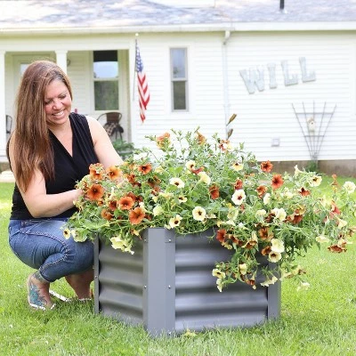 Sunnydaze Decor Sunnydaze Raised Powder-Coated Steel Garden Bed Kit for Plants, Flowers, Herbs, Fruits and Vegetables - 22" Square x 16" Deep - Gray 6 Sunnydaze Decor Sunnydaze Raised Powder-Coated Steel Garden Bed Kit for Plants, Flowers, Herbs, Fruits and Vegetables - 22" Square x 16" Deep - Gray - Image 4