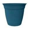 The HC Companies HC Companies 12 Inch Eclipse Planter Indoor Outdoor Round Classic Pot w/ Attached Saucer for Flowers & Succulents, Peacock Blue (2 Pack)