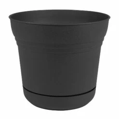 Bloem SP1000 Saturn Indoor Outdoor 10" Matte Finish Durable Plastic Planter Pot with Attached Saucer and Pre Drilled Drainage Holes, Black (2 Pack)