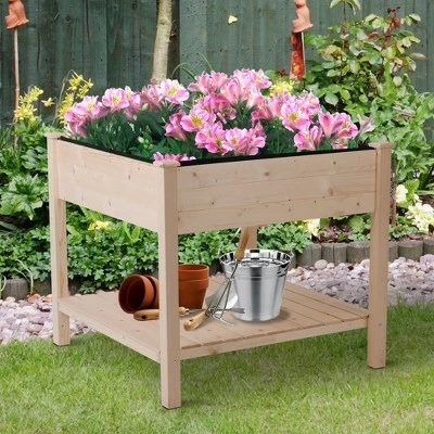 Outsunny Wood Raised Garden Bed with Storage Shelf Elevated Planter Box Stand with Legs for Backyard Patio Garden Balcony 3x3FT 3 Outsunny Wood Raised Garden Bed with Storage Shelf Elevated Planter Box Stand with Legs for Backyard Patio Garden Balcony 3x3FT