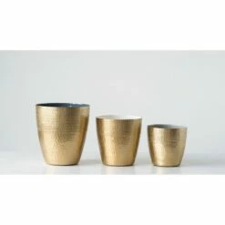 Set of 3 Brass Planters with Enameled Interior - 3R Studios