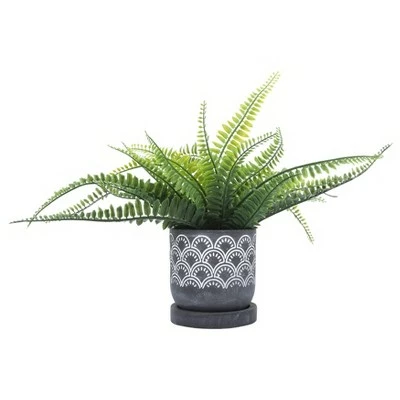 Sagebrook Home Fan Cement Planter with Saucer Gray 3 Sagebrook Home Fan Cement Planter with Saucer Gray