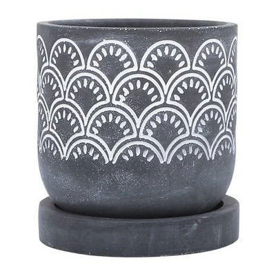 Sagebrook Home Fan Cement Planter with Saucer Gray 4 Sagebrook Home Fan Cement Planter with Saucer Gray - Image 2