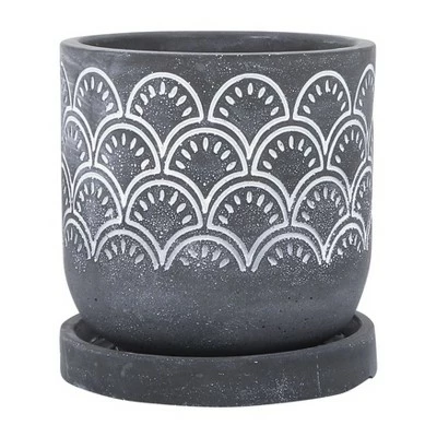 Sagebrook Home Fan Cement Planter with Saucer Gray 5 Sagebrook Home Fan Cement Planter with Saucer Gray - Image 3