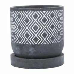 Sagebrook Home Diamond Cement Planter with Saucer Gray