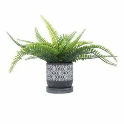 Sagebrook Home 5" Geometric Ceramic Planter with Saucer Gray