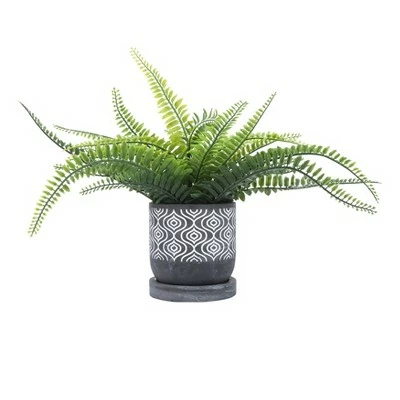 Sagebrook Home 5" Geometric Ceramic Planter with Saucer Gray 2 Sagebrook Home 5" Geometric Ceramic Planter with Saucer Gray