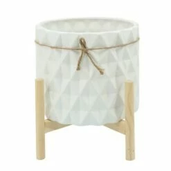 Sagebrook Home Diamond Medallion Ceramic Planter White