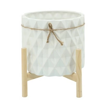 Sagebrook Home Diamond Medallion Ceramic Planter White 2 Sagebrook Home Diamond Medallion Ceramic Planter White