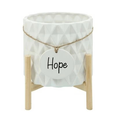 Sagebrook Home Diamond Medallion Ceramic Planter White 3 Sagebrook Home Diamond Medallion Ceramic Planter White - Image 2