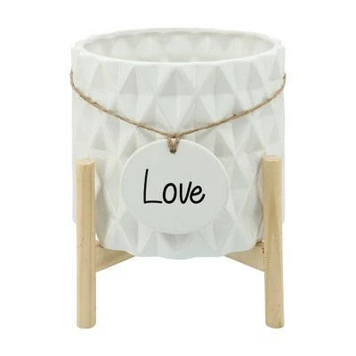 Sagebrook Home Diamond Medallion Ceramic Planter White 4 Sagebrook Home Diamond Medallion Ceramic Planter White - Image 3
