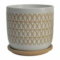 Set of 2 6" Criss/Cross Planters with Saucer Beige - Sagebrook Home