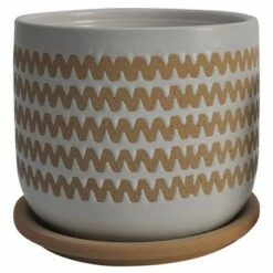 Set of 2 5.75" Zig Zag Planters with Saucer White - Sagebrook Home