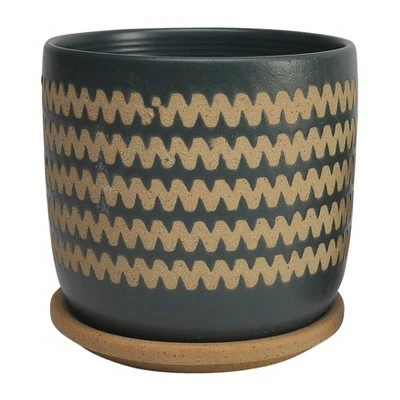 Set of 2 10" Zig Zag Planters with Saucer Teal - Sagebrook Home 3 Set of 2 10" Zig Zag Planters with Saucer Teal - Sagebrook Home