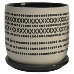 Sagebrook Home Set of 2 5.75" Ceramic Planters with Saucer Black