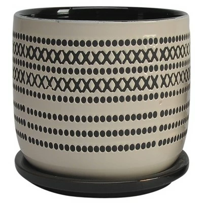 Sagebrook Home Set of 2 5.75" Ceramic Planters with Saucer Black 2 Sagebrook Home Set of 2 5.75" Ceramic Planters with Saucer Black