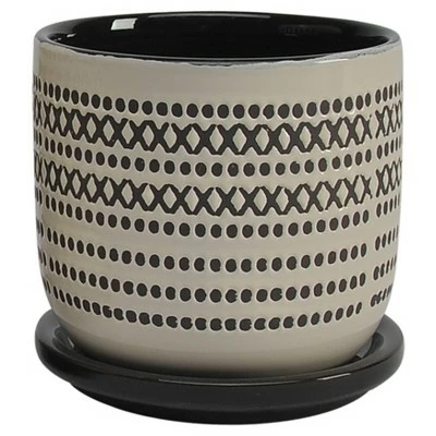 Sagebrook Home Set of 2 5.75" Ceramic Planters with Saucer Black 3 Sagebrook Home Set of 2 5.75" Ceramic Planters with Saucer Black - Image 2
