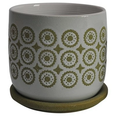 Set of 2 5.75" Ceramic Circles Planters with Saucer Olive - Sagebrook Home 3 Set of 2 5.75" Ceramic Circles Planters with Saucer Olive - Sagebrook Home