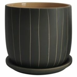 Set of 2 5.75" Stripes Planters with Saucer Gray - Sagebrook Home