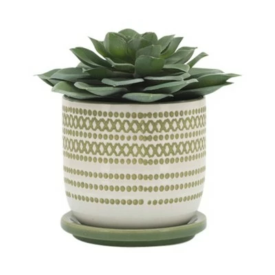 Set of 2 5.75" Ceramic Planters with Saucer Olive - Sagebrook Home 3 Set of 2 5.75" Ceramic Planters with Saucer Olive - Sagebrook Home - Image 2