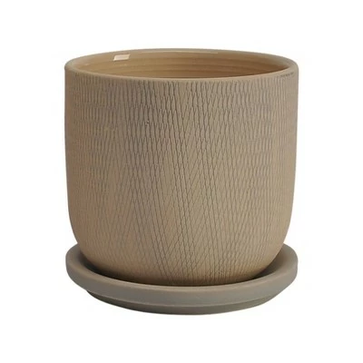 Sagebrook Home Set of 2 5.75" Mesh Planters with Saucer Taupe 4 Sagebrook Home Set of 2 5.75" Mesh Planters with Saucer Taupe - Image 2