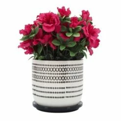 Sagebrook Home 6" X's and Dots Patterned Ceramic Planter with Saucer Black
