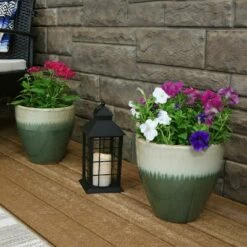 Sunnydaze Decor Sunnydaze Resort Outdoor/Indoor High-Fired Glazed UV and Frost-Resistant Ceramic Flower Planters with Drainage Holes - 10" Diameter - Seafoam - 2-Pack