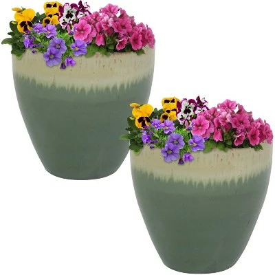 Sunnydaze Decor Sunnydaze Resort Outdoor/Indoor High-Fired Glazed UV and Frost-Resistant Ceramic Flower Planters with Drainage Holes - 10" Diameter - Seafoam - 2-Pack 7 Sunnydaze Decor Sunnydaze Resort Outdoor/Indoor High-Fired Glazed UV and Frost-Resistant Ceramic Flower Planters with Drainage Holes - 10" Diameter - Seafoam - 2-Pack - Image 5