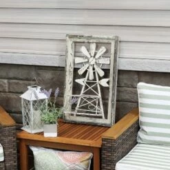 Sunnydaze Decor Sunnydaze Indoor/Outdoor Metal Windmill Planter with Wooden Frame for Front Porch, Patio, Entryway, or Living Room - 22.5"