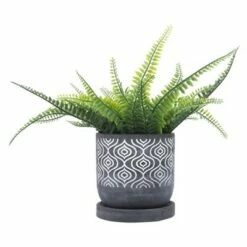 Sagebrook Home 6" Geometric Cement Planter with Saucer Gray