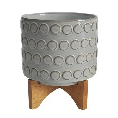 Set of 2 11" Ceramic Planters On Wooden Stand Ivory - Sagebrook Home 3 Set of 2 11" Ceramic Planters On Wooden Stand Ivory - Sagebrook Home