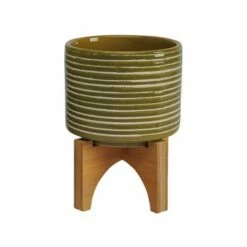 Set of 2 10.5" Ceramic Planters on Wooden Stand Olive - Sagebrook Home -Cheap Planters Store unnamed file 5018