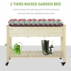 Outsunny 46.5" x 21.75" Raised Mobile Garden Bed Planter Box with Fir Wood Construction Non-Woven Bag & Shelf Below -Cheap Planters Store unnamed file 502
