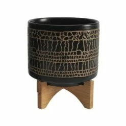 Set of 2 10.5" Glazed Planters with Stand Black - Sagebrook Home -Cheap Planters Store unnamed file 5020