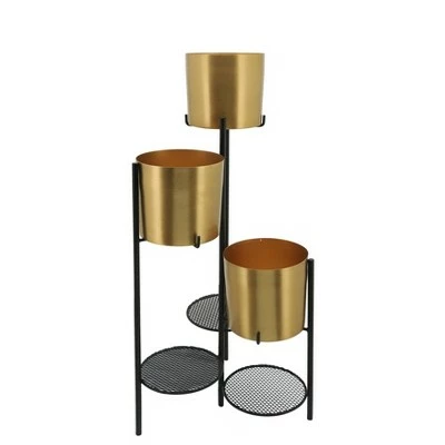 Sagebrook Home 3-Layered Folding Metal Planters Gold/Black 4 Sagebrook Home 3-Layered Folding Metal Planters Gold/Black - Image 2