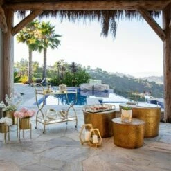 Set of 3 Metal Planters on Stand - Sagebrook Home Gold