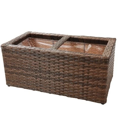 Sunnydaze Decor Sunnydaze 2-Section Rectangle Polyrattan Indoor Planters - 21.5" W x 11.5" D x 9.25" H - Brown - 2-Pack 6 Sunnydaze Decor Sunnydaze 2-Section Rectangle Polyrattan Indoor Planters - 21.5" W x 11.5" D x 9.25" H - Brown - 2-Pack - Image 4