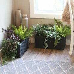 Sunnydaze Decor Sunnydaze 2-Section Rectangle Polyrattan Indoor Planters - 21.5" W x 11.5" D x 9.25" H - Black - 2-Pack