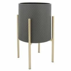 Sagebrook Home Set of 2 Diamond Planters in Metal Stand Gray/gold