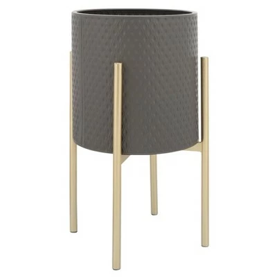 Sagebrook Home Set of 2 Diamond Planters in Metal Stand Gray/gold 4 Sagebrook Home Set of 2 Diamond Planters in Metal Stand Gray/gold - Image 3