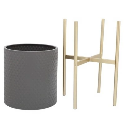 Sagebrook Home Set of 2 Diamond Planters in Metal Stand Gray/gold 7 Sagebrook Home Set of 2 Diamond Planters in Metal Stand Gray/gold - Image 6