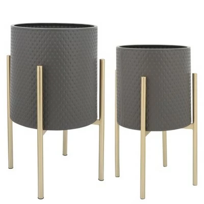 Sagebrook Home Set of 2 Diamond Planters in Metal Stand Gray/gold 11 Sagebrook Home Set of 2 Diamond Planters in Metal Stand Gray/gold - Image 10