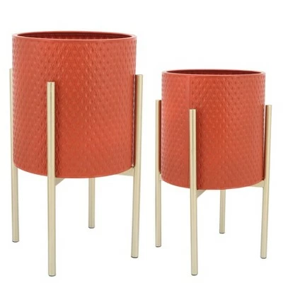 Sagebrook Home Set of 2 Diamond Planters in Metal Stand Gray/gold 12 Sagebrook Home Set of 2 Diamond Planters in Metal Stand Gray/gold - Image 11